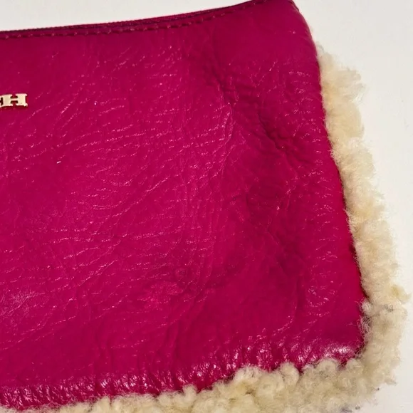 Coach Wristlet New York Shearling Natural Leather Mix Mini Saddle Pink - Picture 2 of 14